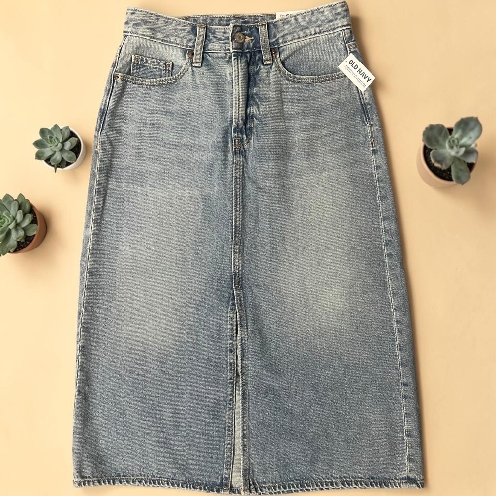 Old Navy Denim Women's Midi Skirt Light Wash High Rise Front Slit Size 4